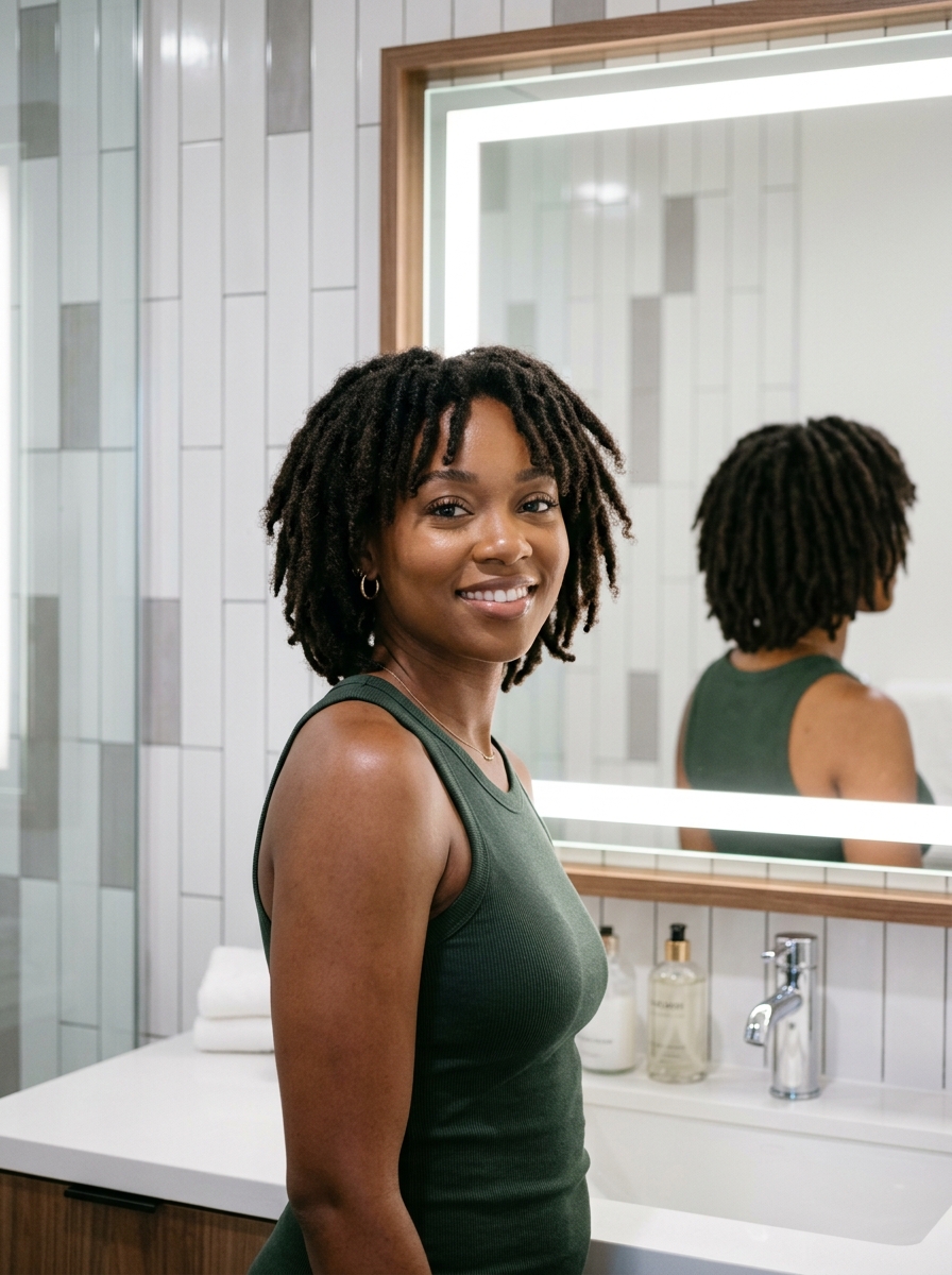 Hidden Nape Undercut Locs with Curtain Bangs