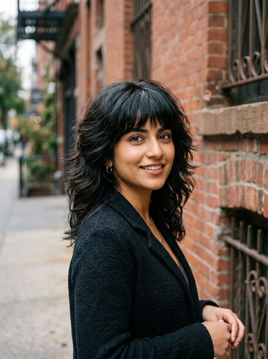 Voluminous Layered Shag with Full Bangs