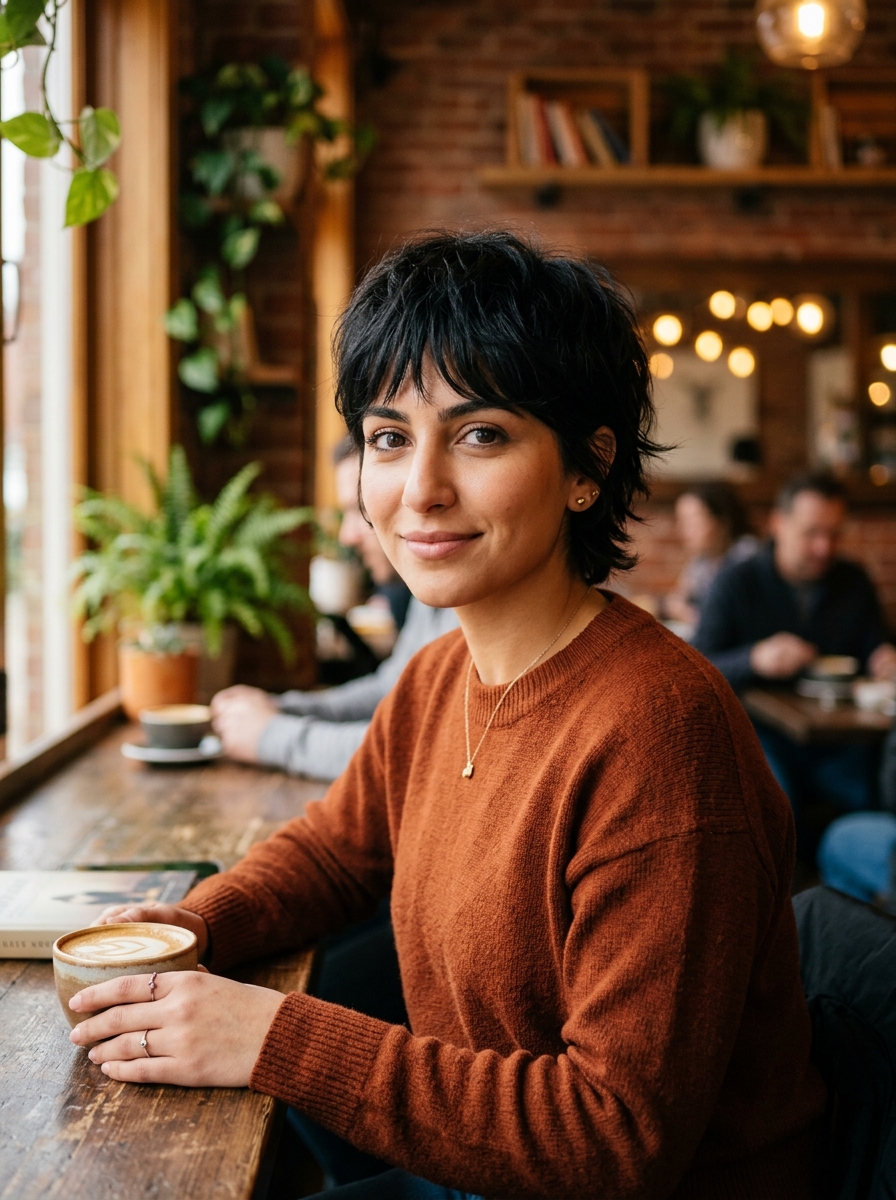 Ear-Length Cropped Shag with Bottleneck Bangs