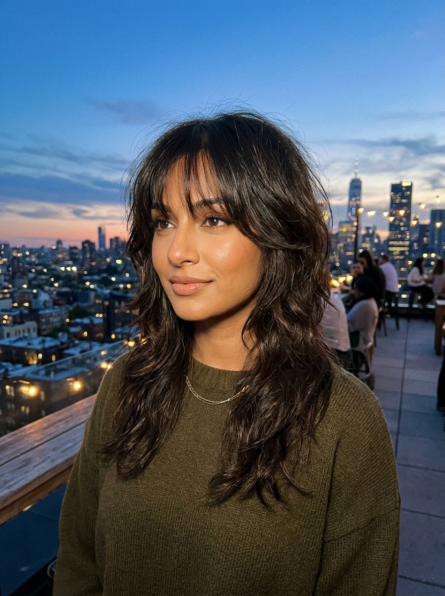 Face-Framing Layers Shag with See-Through Bangs