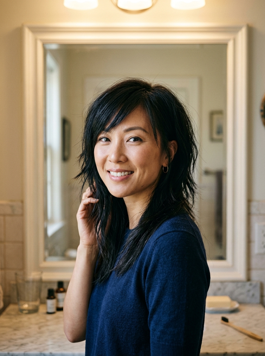 Asymmetrical Shag with Angled Bangs