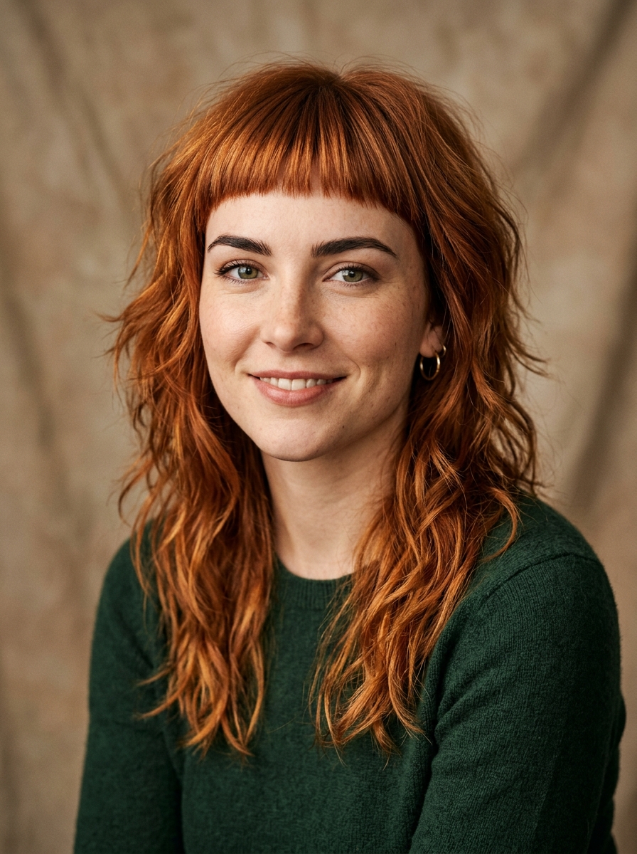 Copper Bold Color Shag with Blunt Bangs