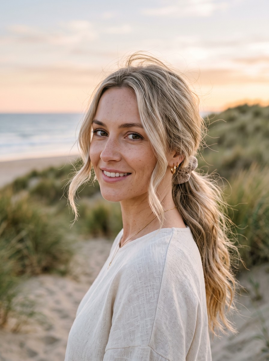 Messy Low Ponytail With Face-Framing Wisps