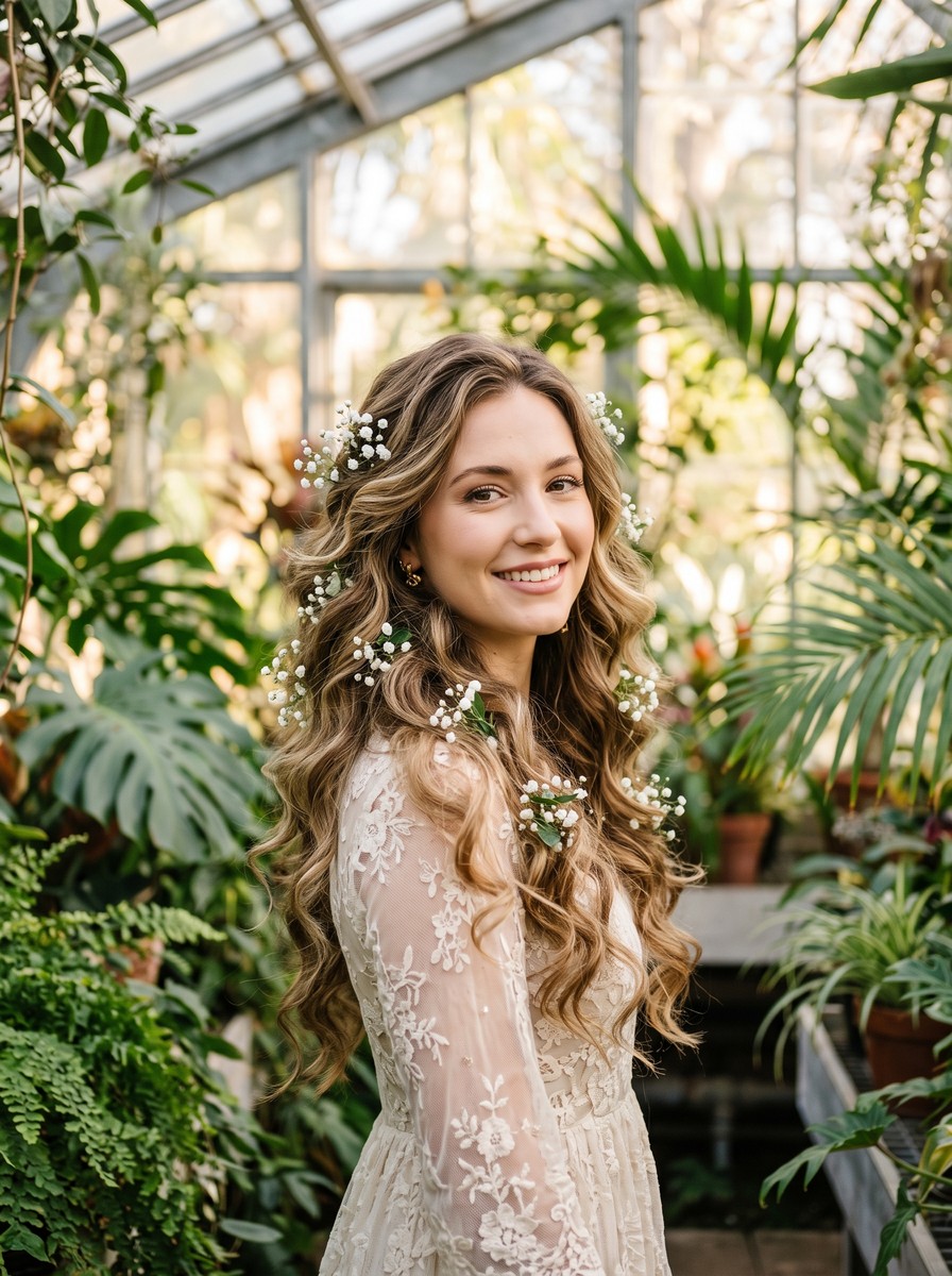Cascading Curls with Baby's Breath Pins
