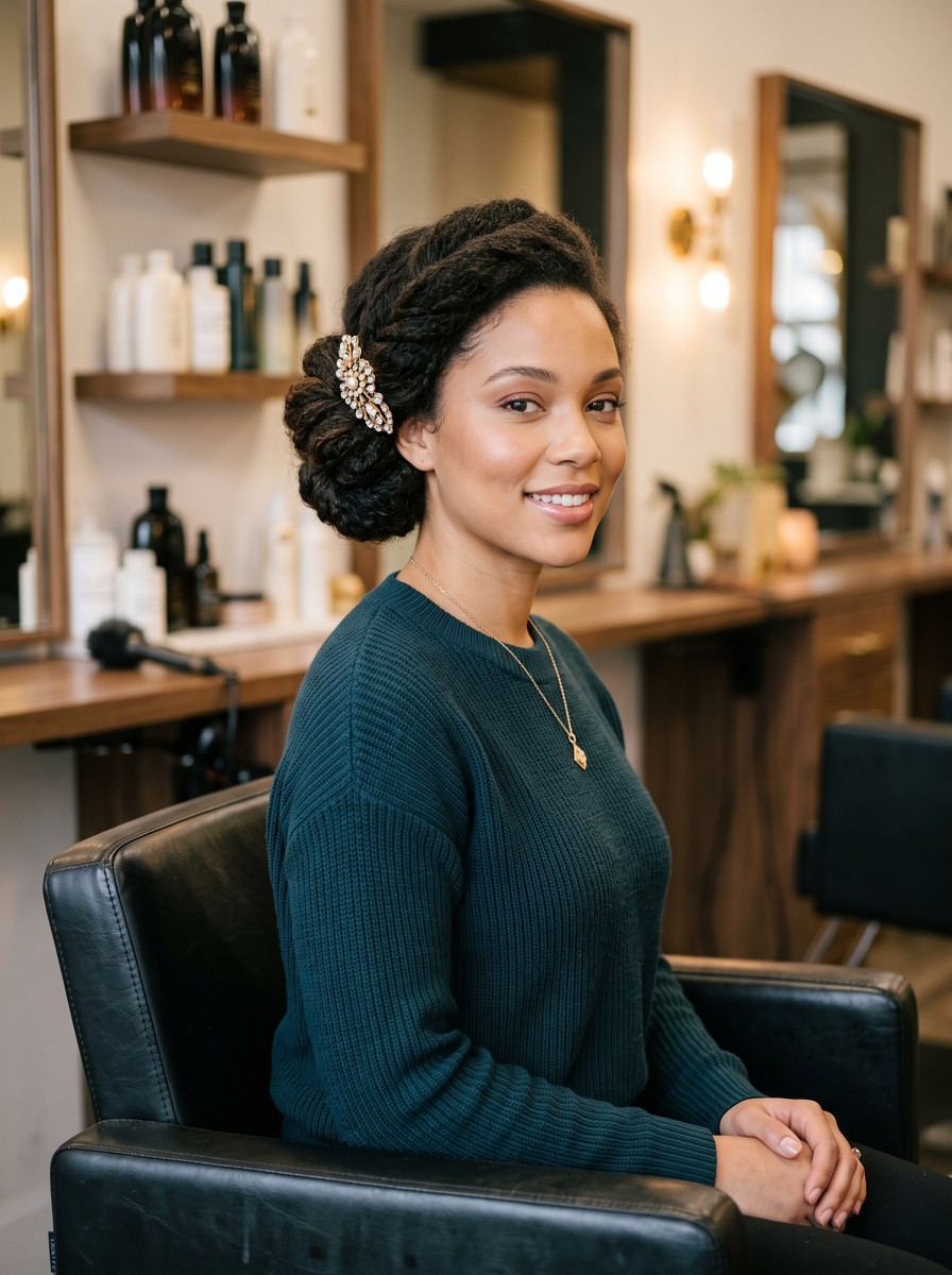 Asymmetric Side Bun with Jeweled Pin