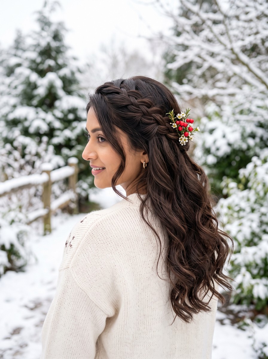 Waterfall Braid with Winter Berries