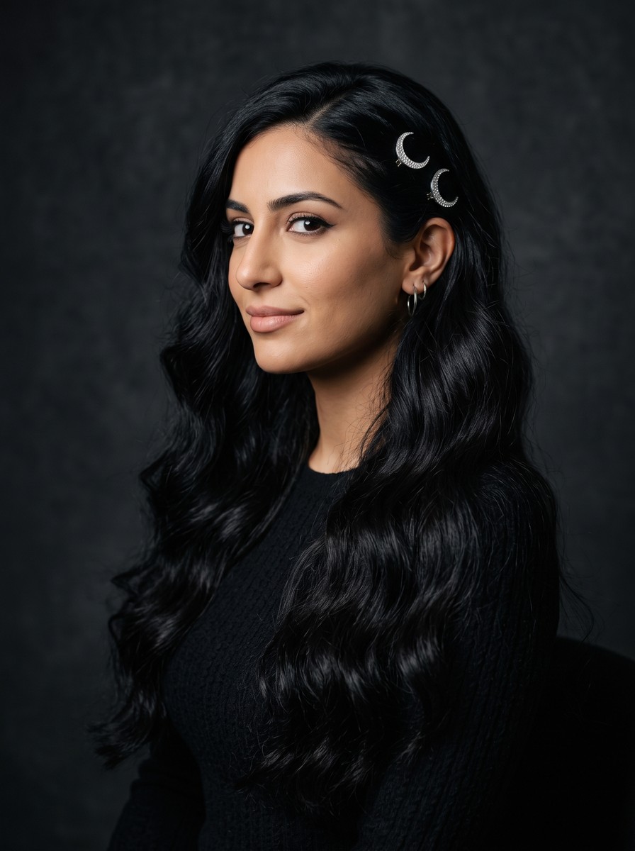 Raven Mermaid Waves with Crescent Moon Clips
