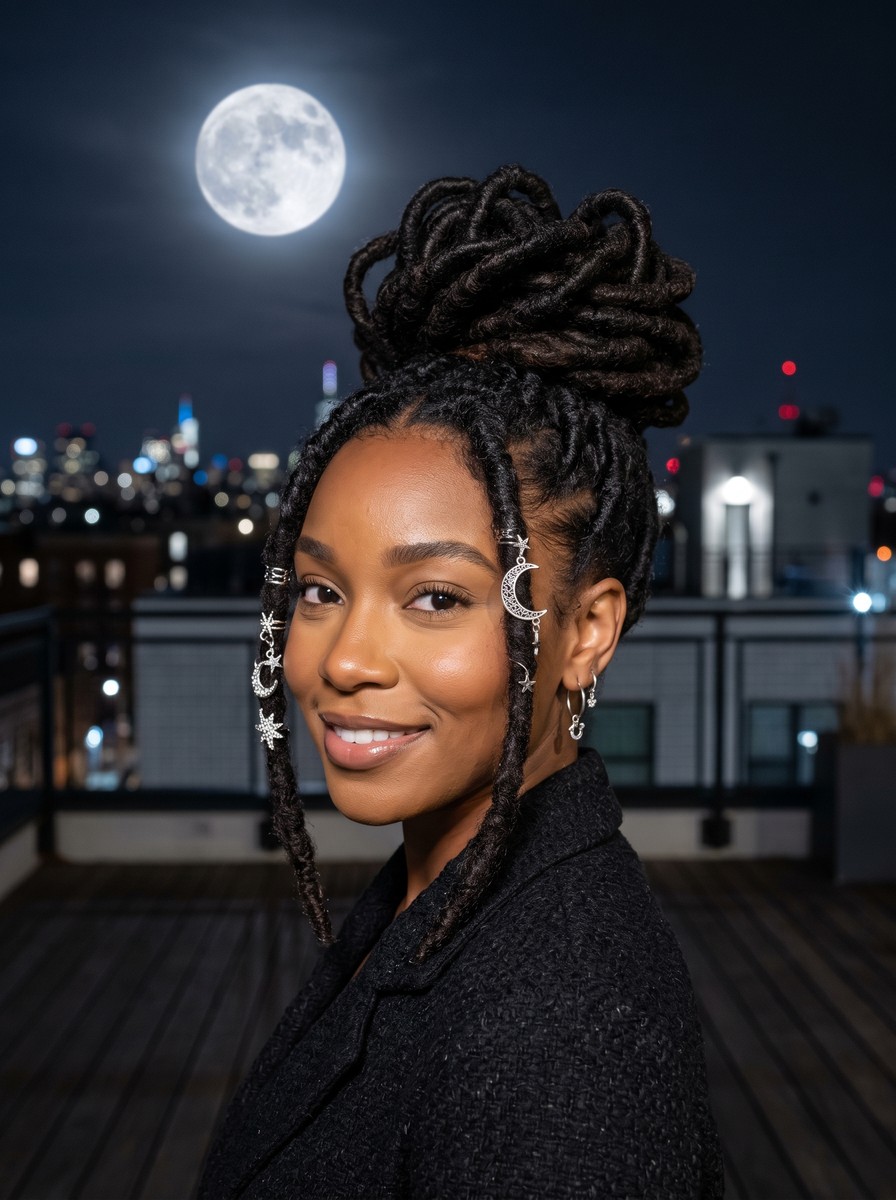 Silver-Cuffed Loc Updo