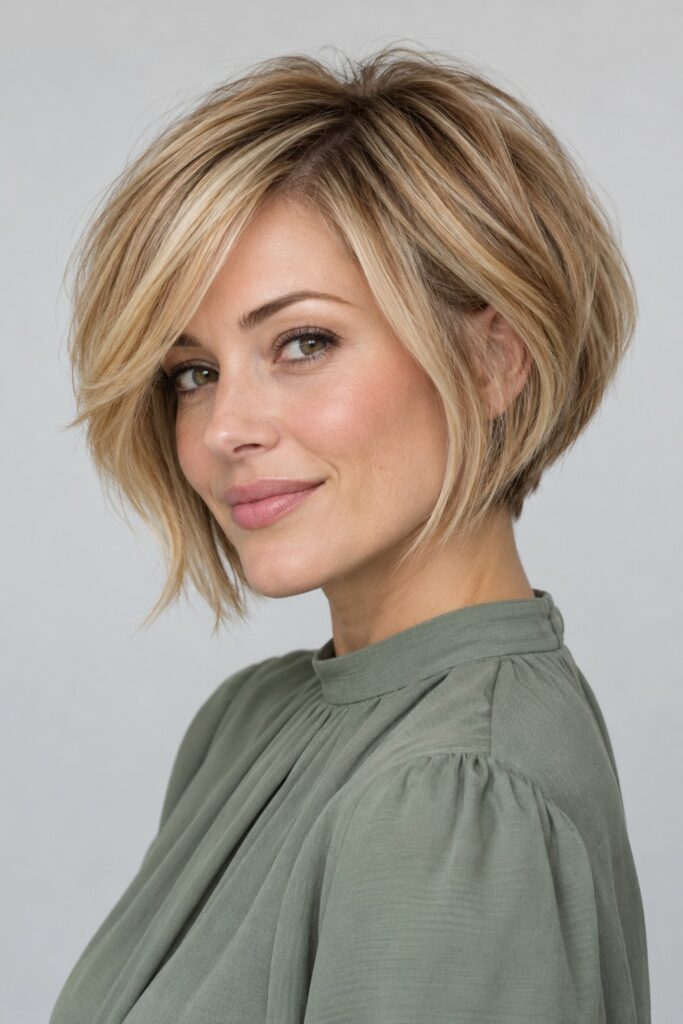 Stacked Bob with Side-Swept Bangs