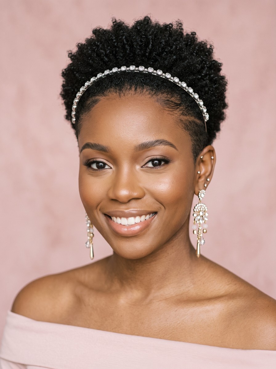Tapered TWA with a Jeweled Headband
