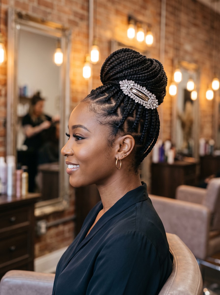 Box-Braid Updo with a Sparkling Barrette