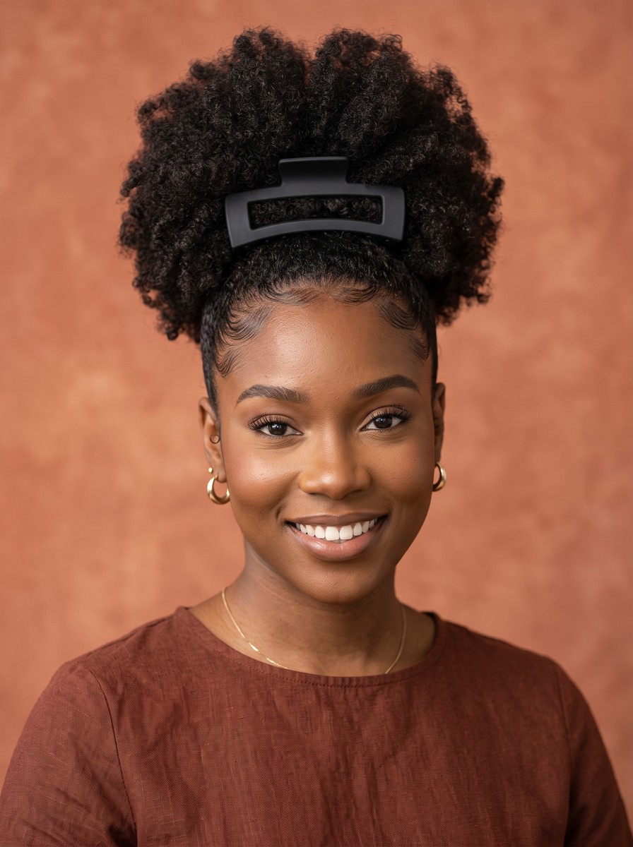 High Curly Puff With a Jumbo Clip