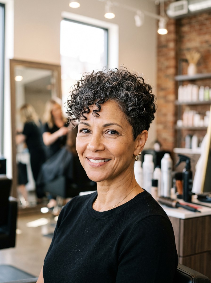 Tapered Curly Pixie with a Ringlet Top