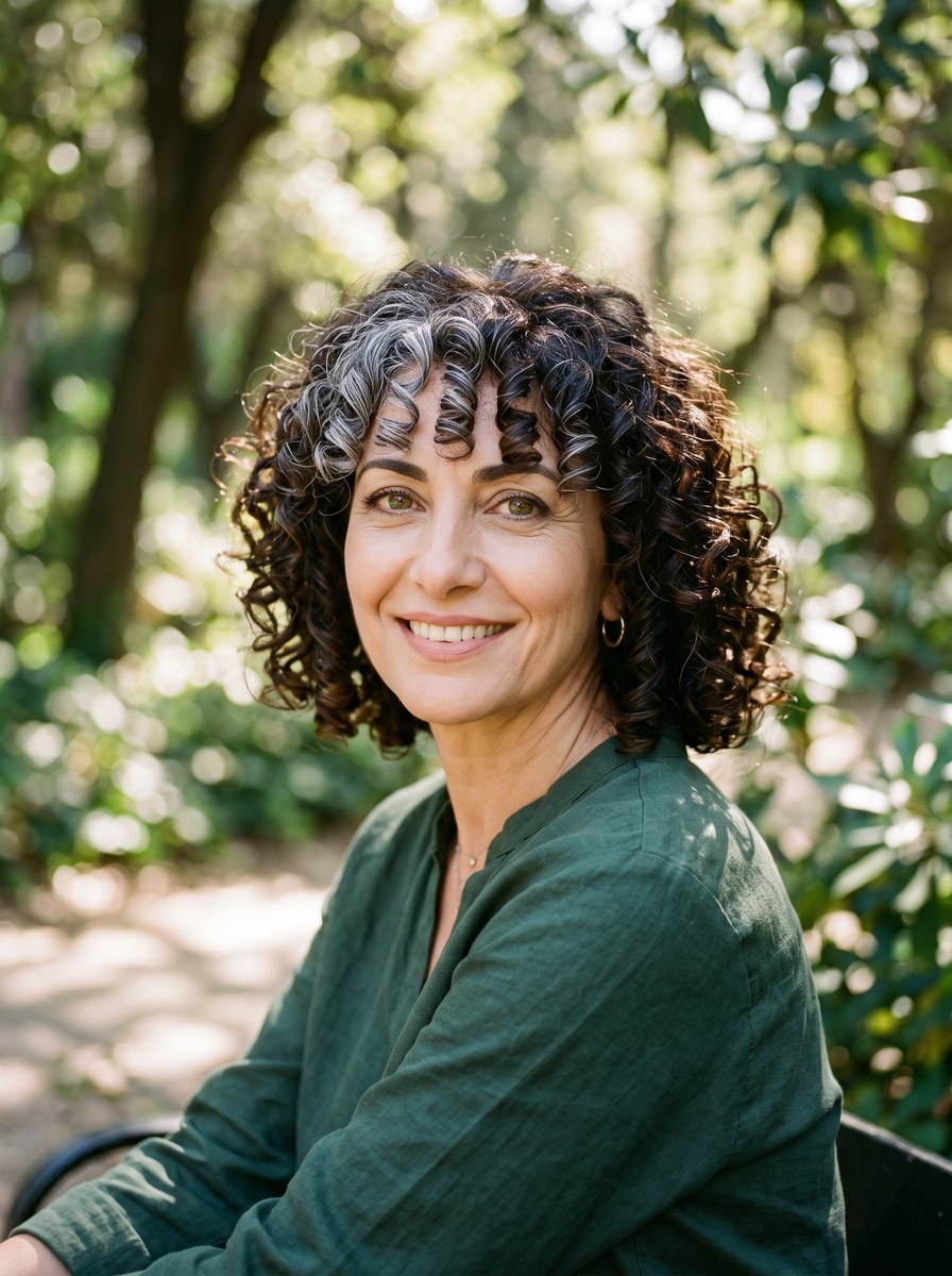 Jaw-Length Curly Bob with Ringlet Bangs
