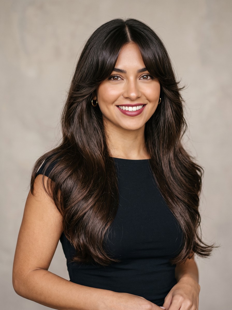 Cheekbone-Length Classic Curtain Bangs with Underside Debulking