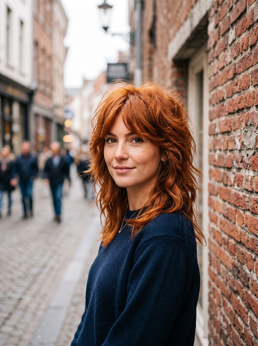 Shaggy Curtain Bangs with Choppy Crown Layers