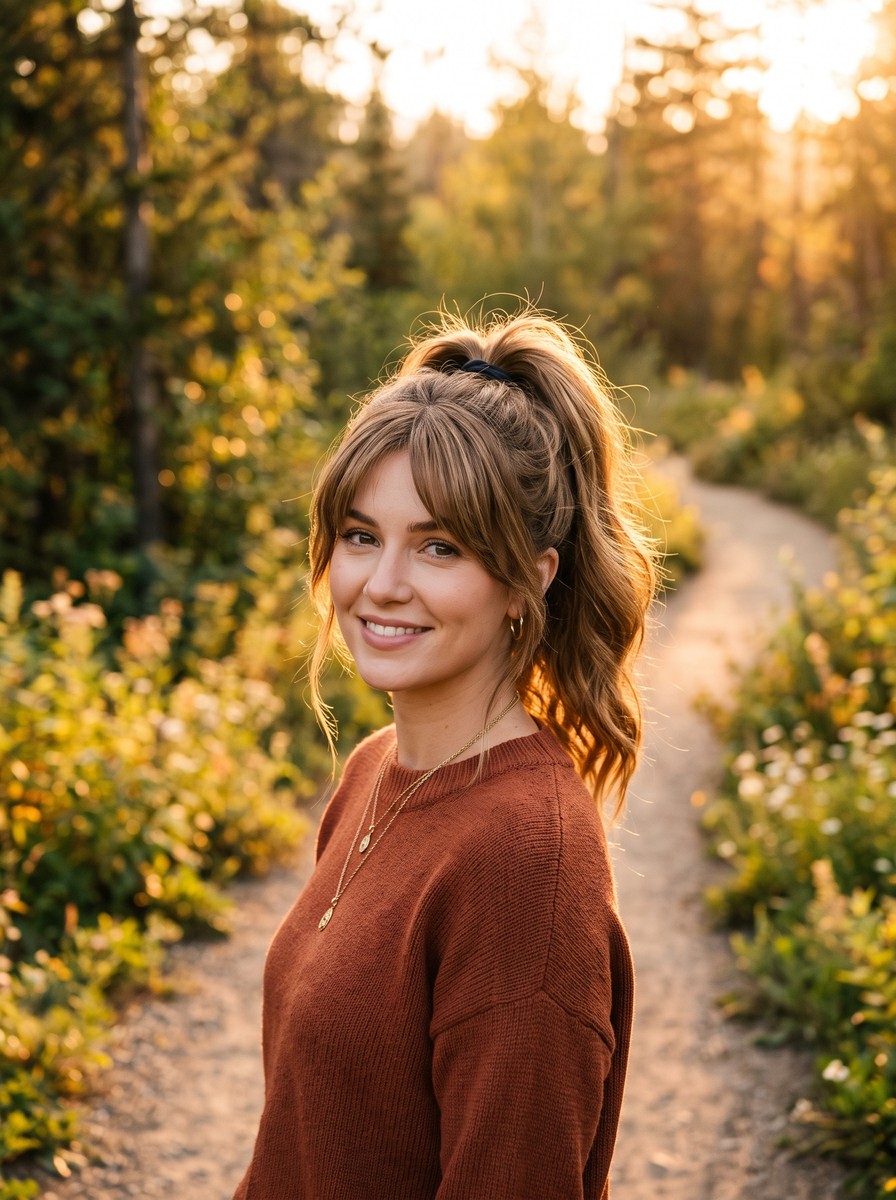 Ponytail-Ready Curtain Bangs with Jaw-Length Tendrils