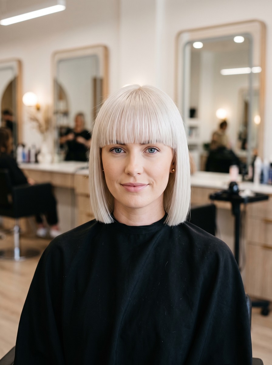 Blunt One-Length French Bob for Fine Hair