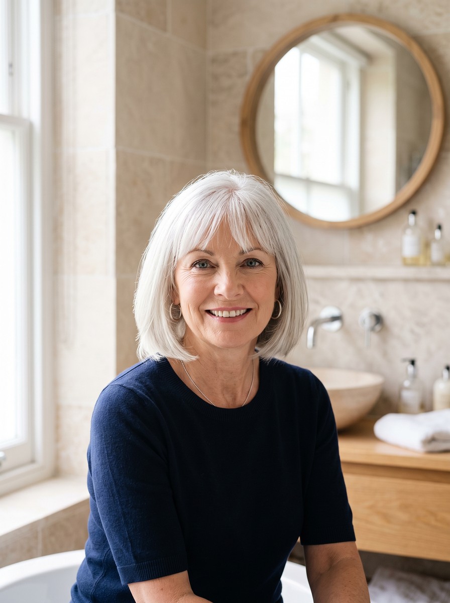 Silver French Bob with Soft Fringe