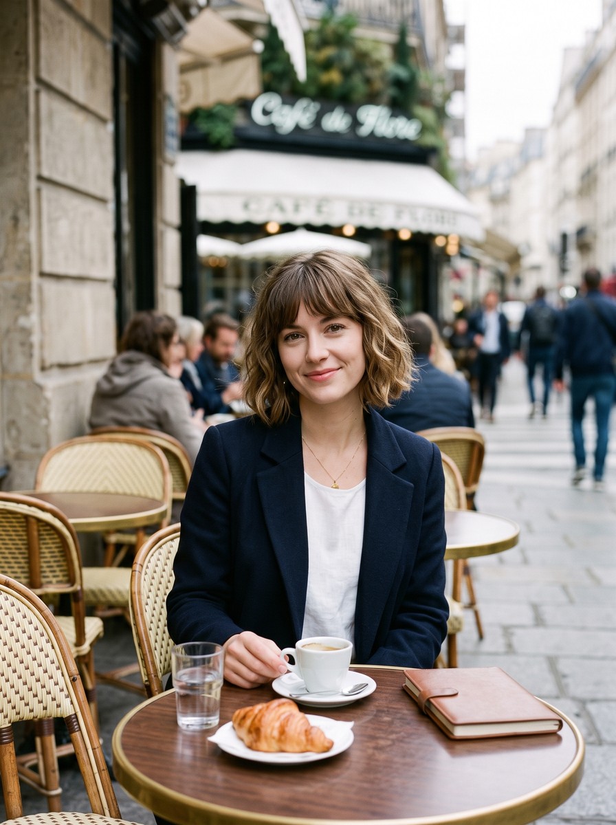 Brow-Fringe Wavy French Bob