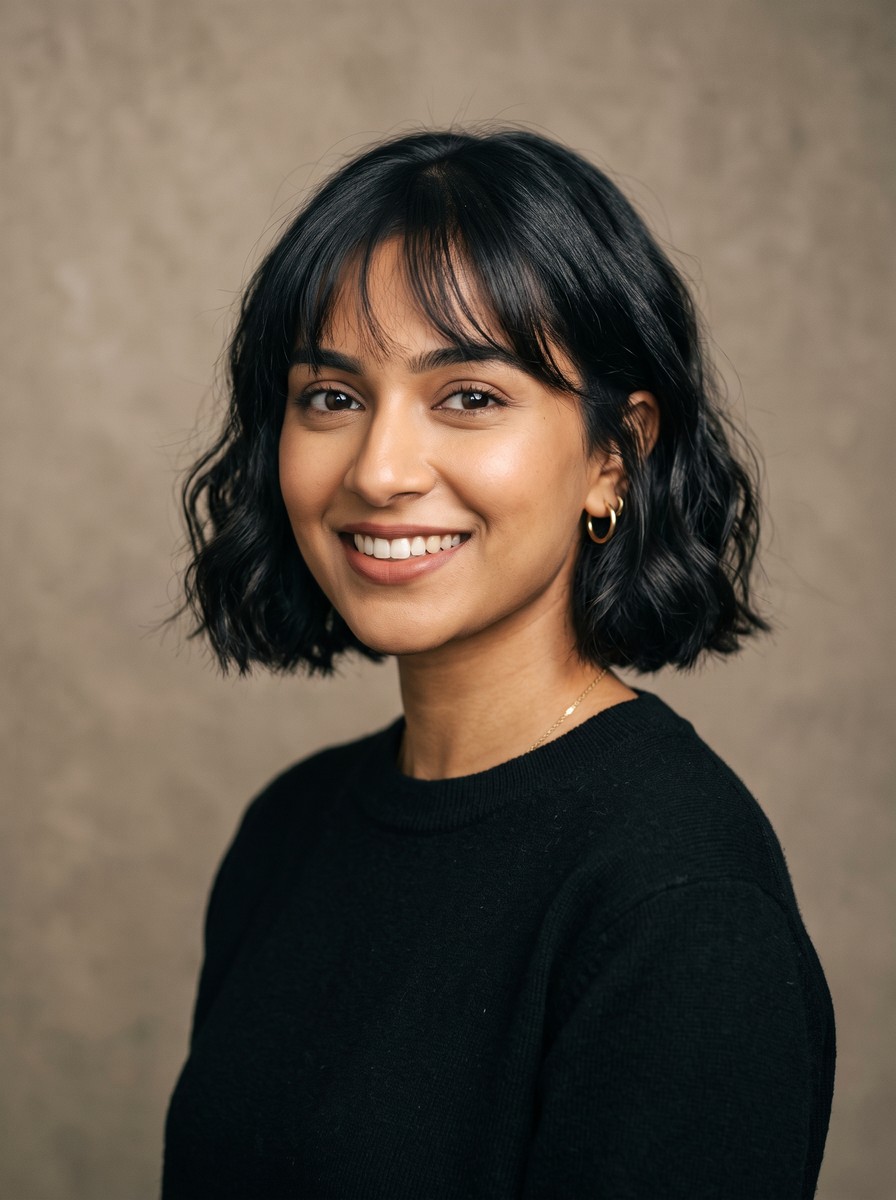 Blunt-Hem Wavy Bob With a Wispy Fringe