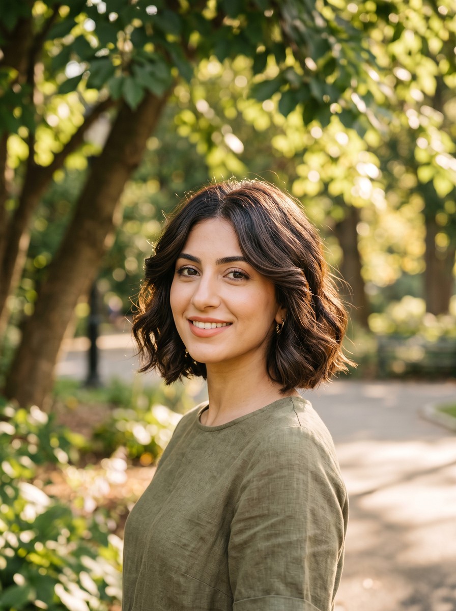 Fringe-Free Wavy Bob With Lip-Length Face Pieces