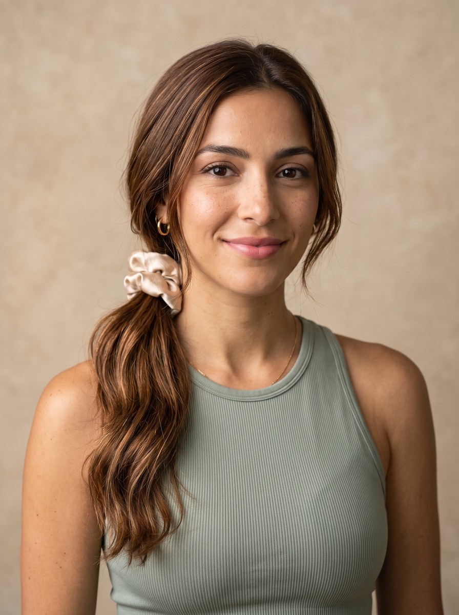 Loose Side Ponytail with a Silk Scrunchie