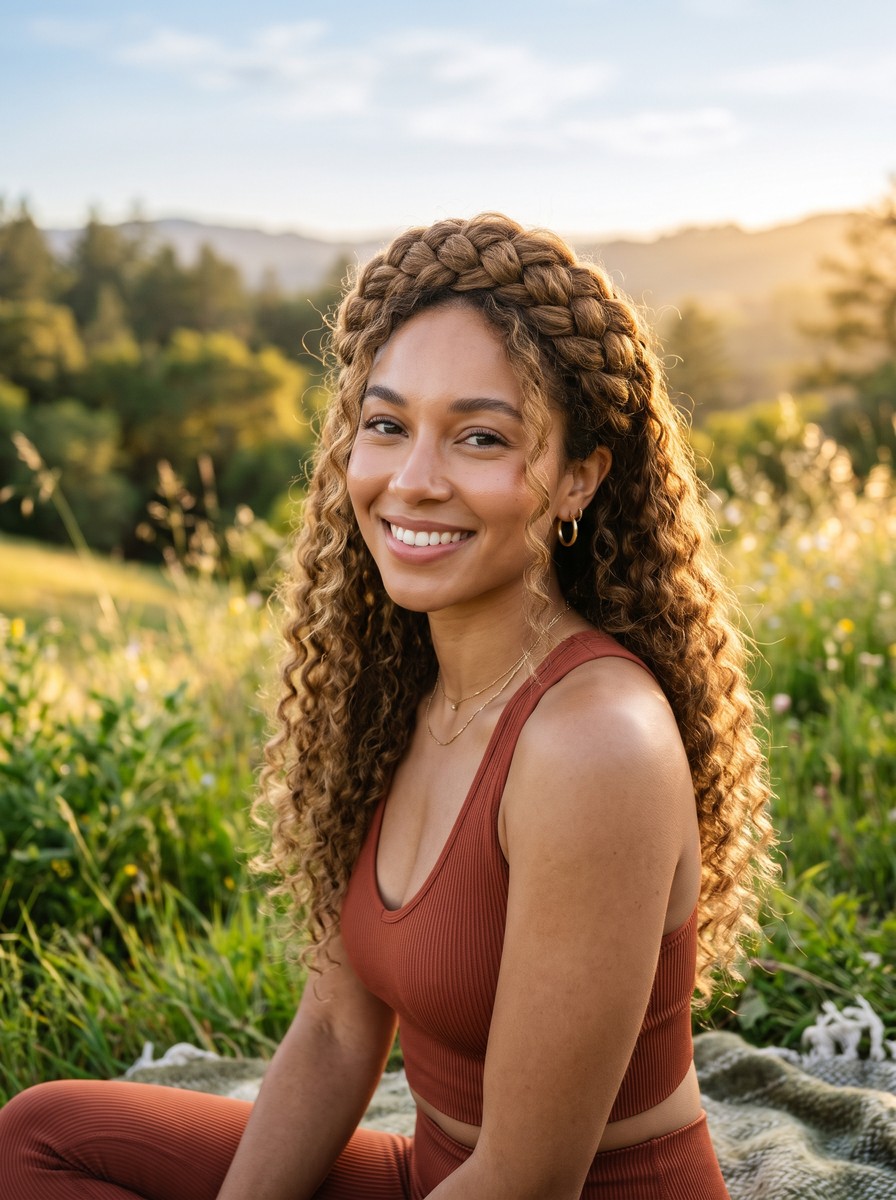Pinned Halo Crown Braid for Mat Pilates