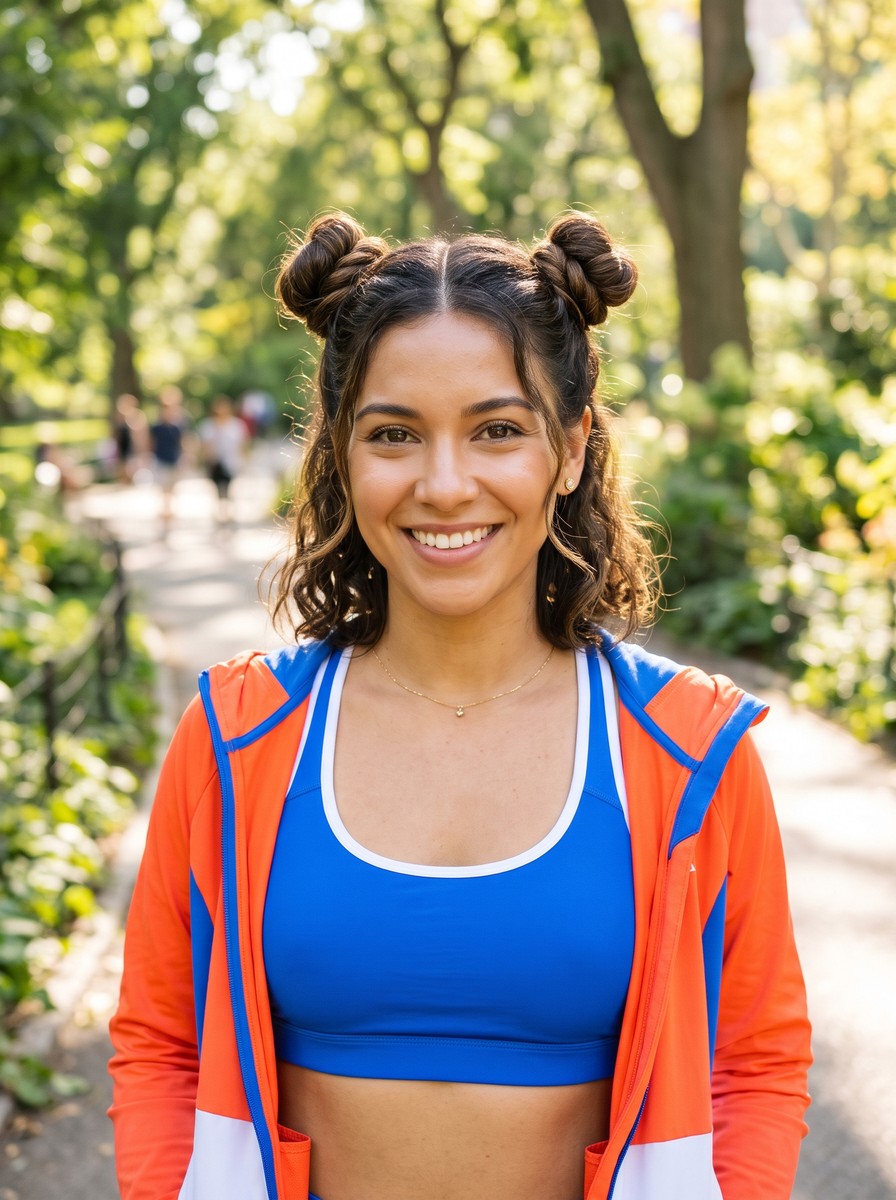 High Double Buns for Spin and Dance Cardio