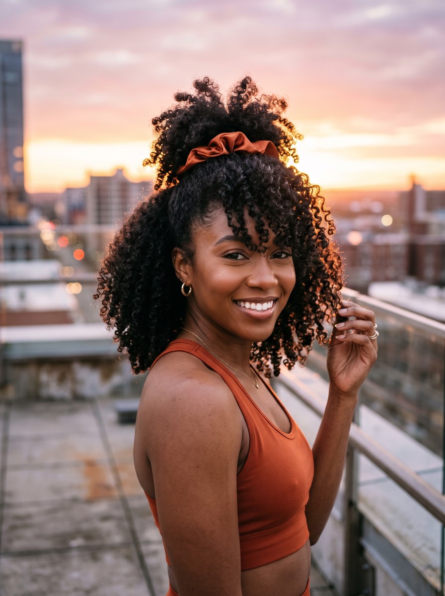 Satin-Scrunchie Pineapple for Curls