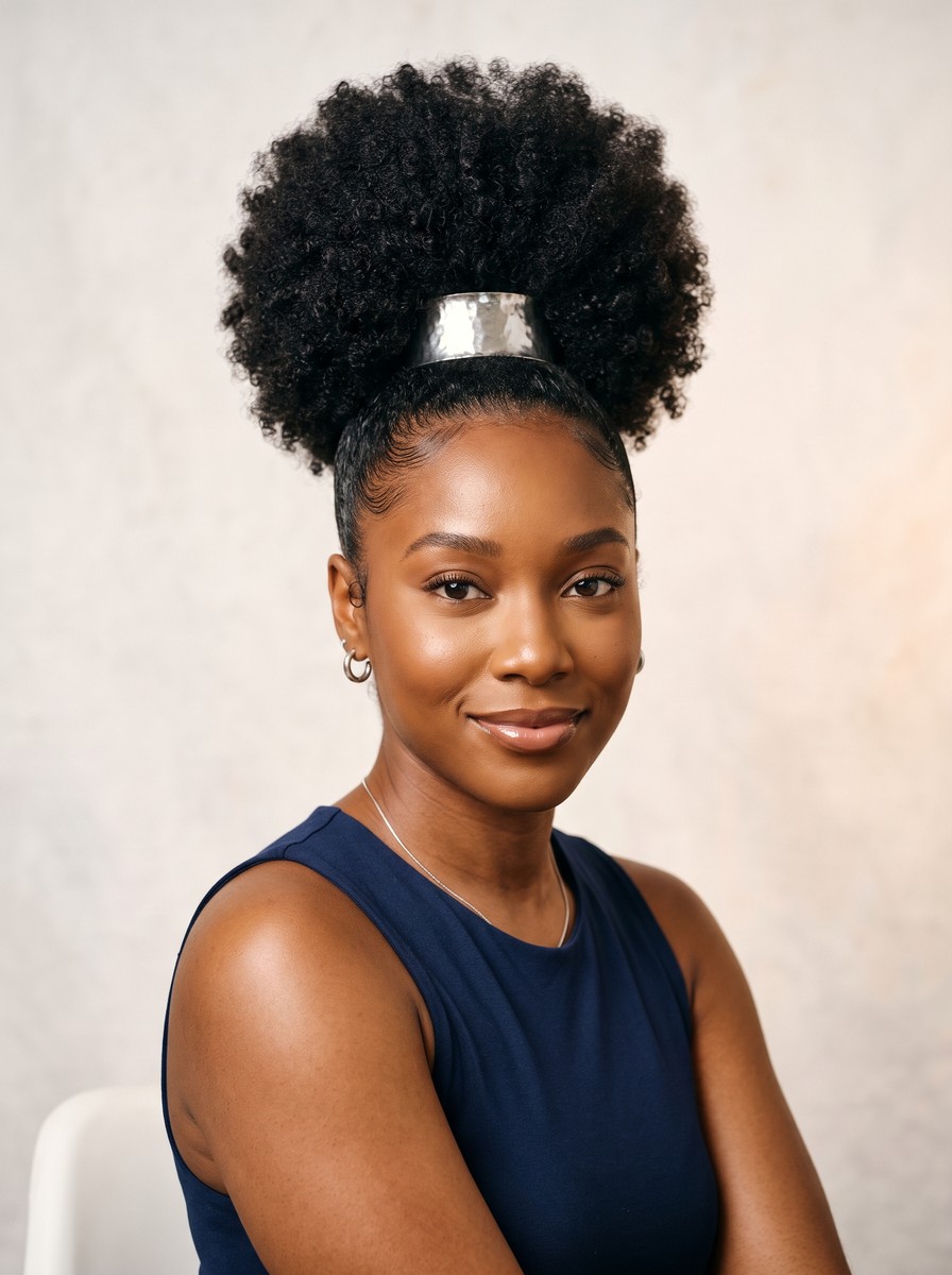 Curly High Puff with a Silver Cuff