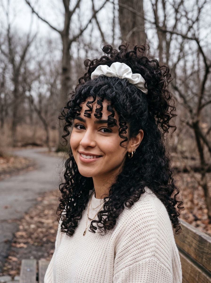 Pineapple Curls with a White Satin Scrunchie