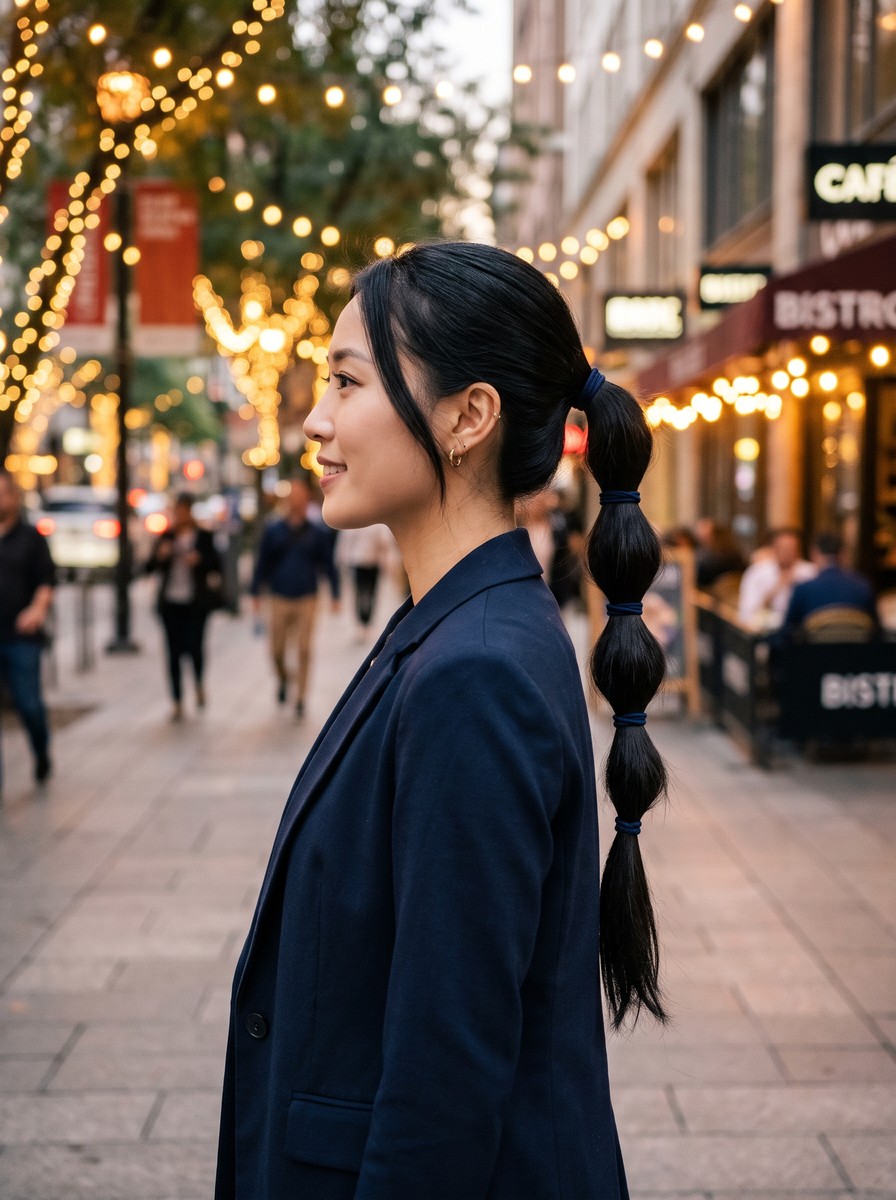 Dreidel-Night Bubble Ponytail with Navy Elastics
