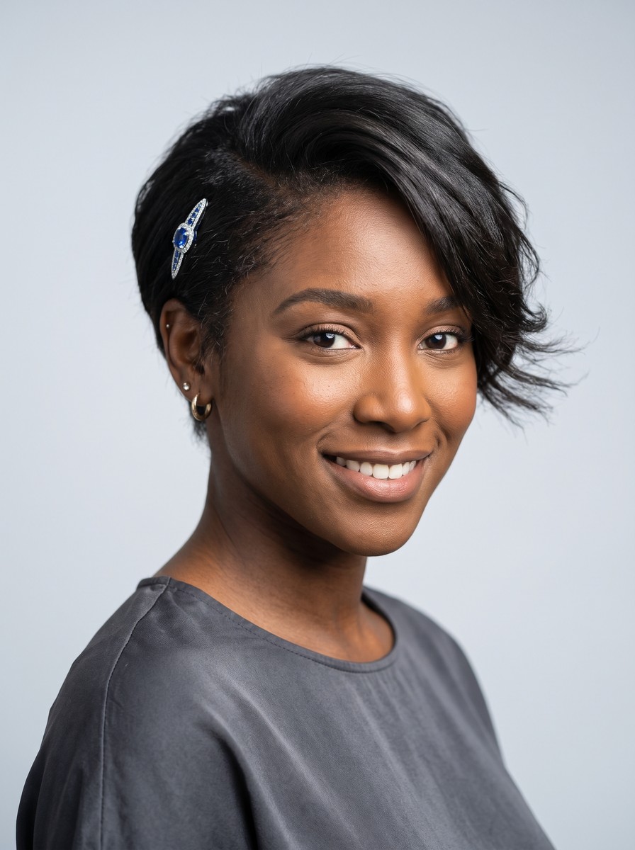 Side-Swept Pixie with a Jewelled Clip