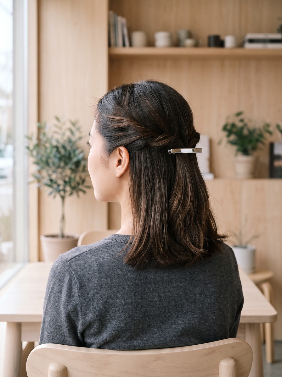 Twisted Half-Up with a Silver Barrette