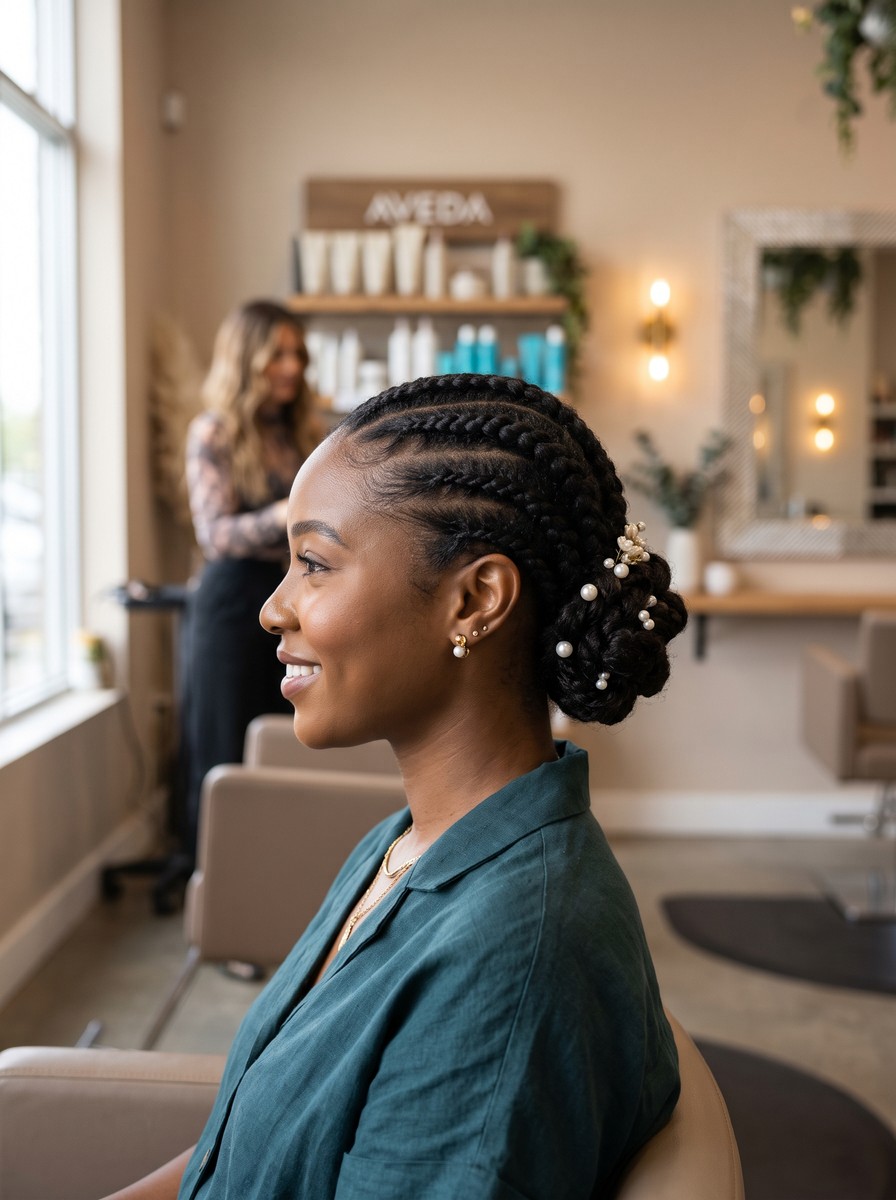 Flat-Twist Low Roll with White Pearl Pins