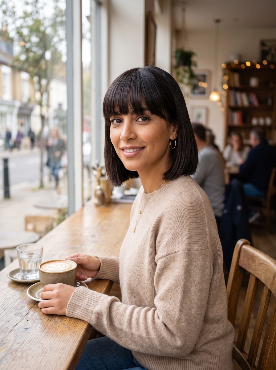 Chin-Length Japanese Bob with Full Blunt Bangs