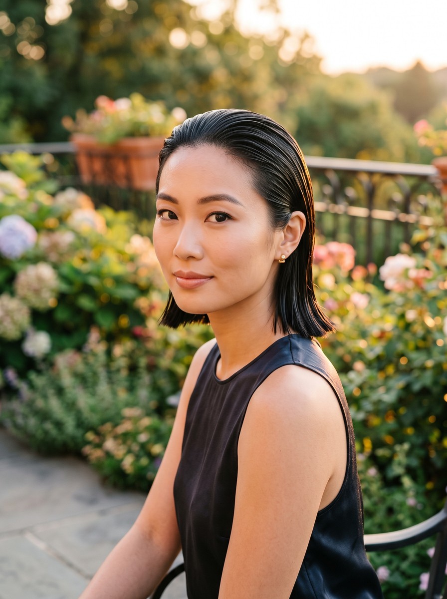 Wet-Look Slicked-Back Japanese Bob