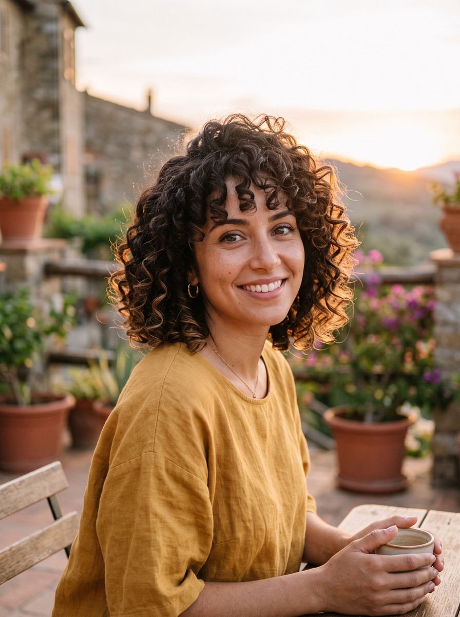 Rounded Curly Layered Bob