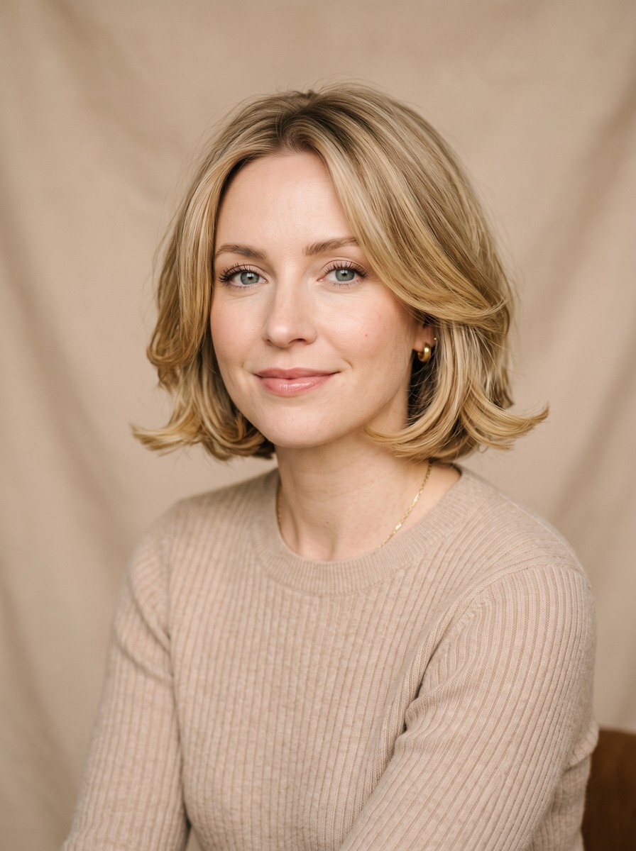 Chin-Grazing Layered Bob with Flipped Ends