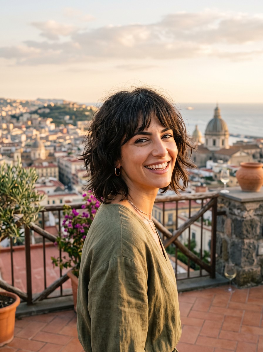 Jaw-Length Shaggy Bob with Wispy Fringe