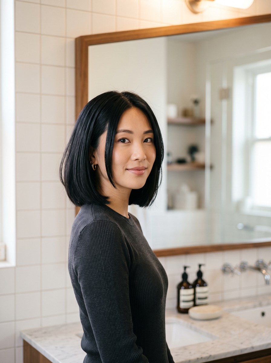 Fine-Hair Blunt Lob with Invisible Layers