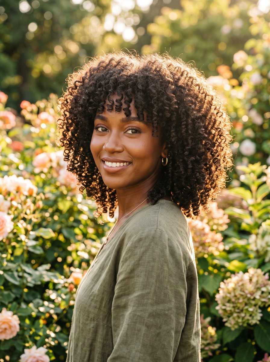 Curly Shag with a Brow-Grazing Curl Fringe