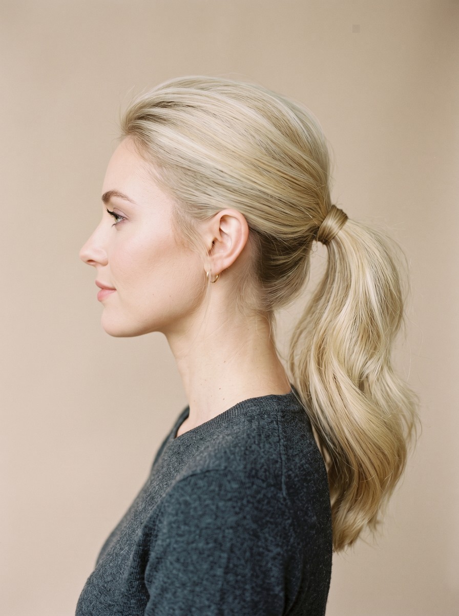 Split-Tie Mid-Height Ponytail