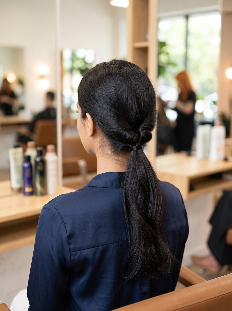 Flipped-Through Low Ponytail