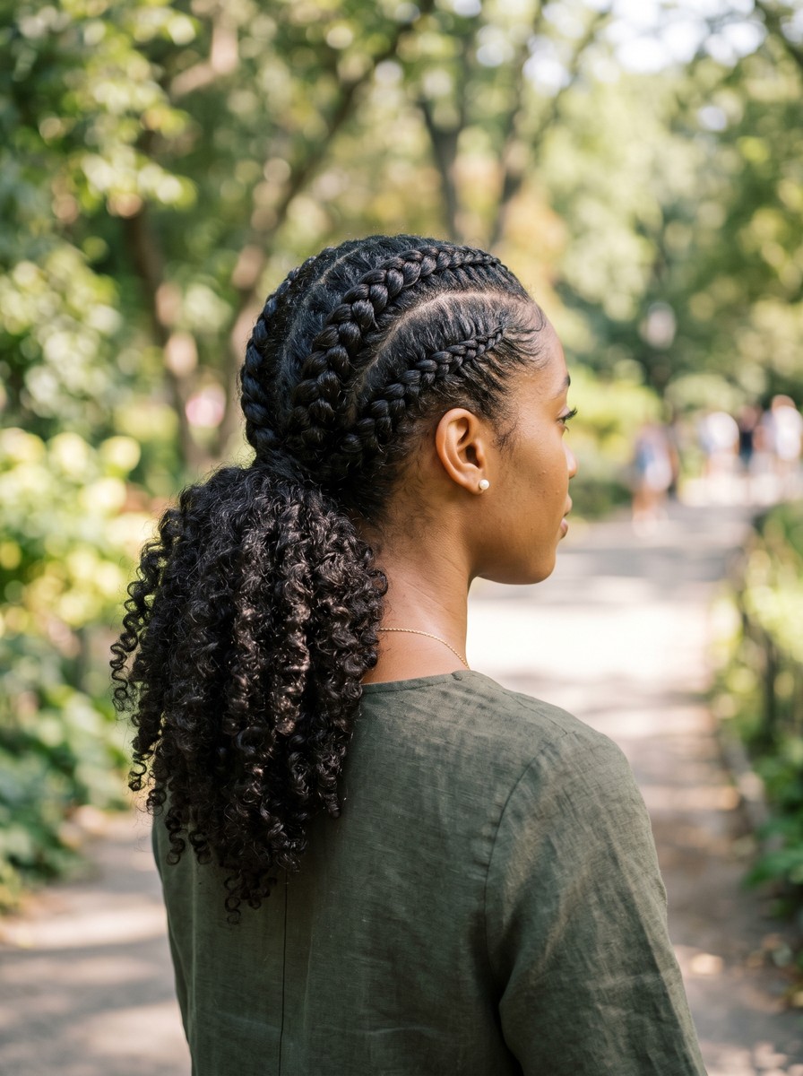 Double Dutch Braids into a Low Ponytail