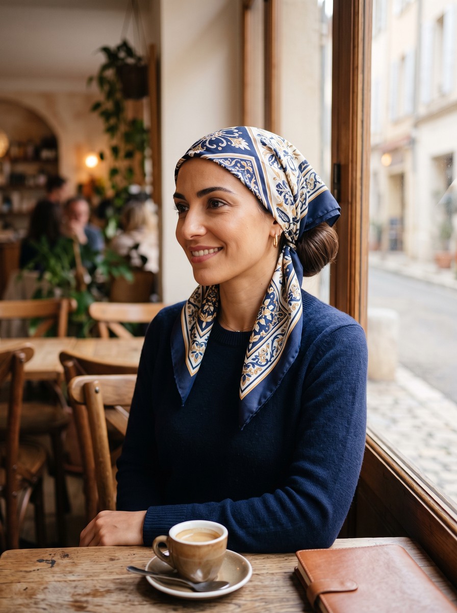 Classic Triangle Head Wrap Over a Low Bun