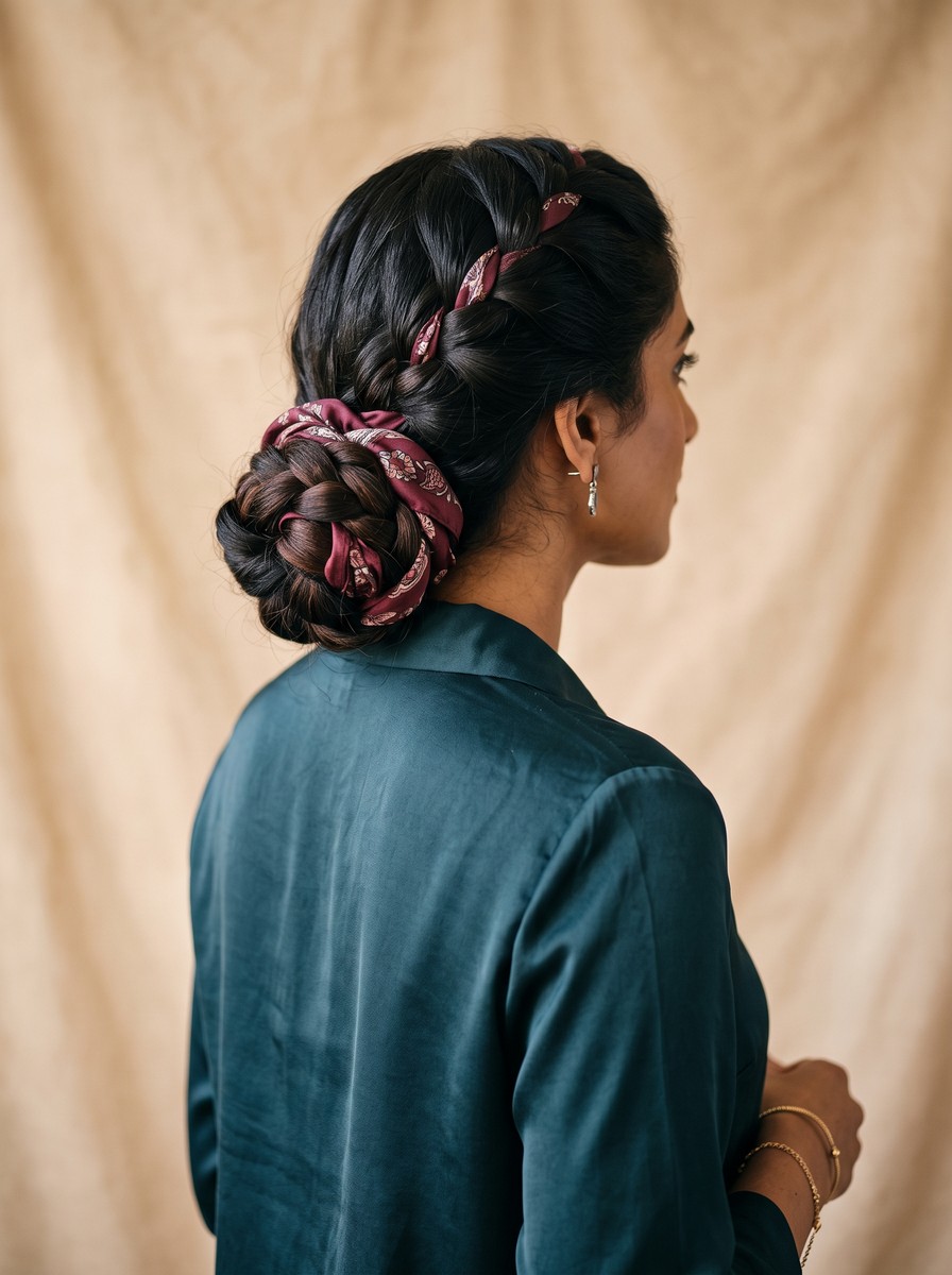 Scarf-Braided Low Bun