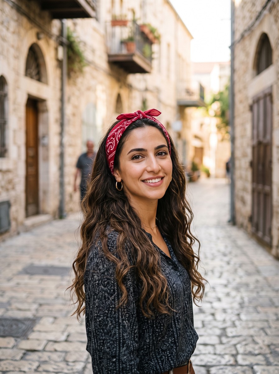Bandana Headband Over Heatless Braid Waves