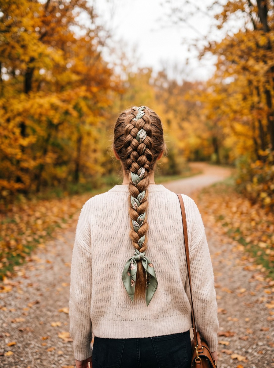 Silk Scarf Woven Through a Dutch Braid